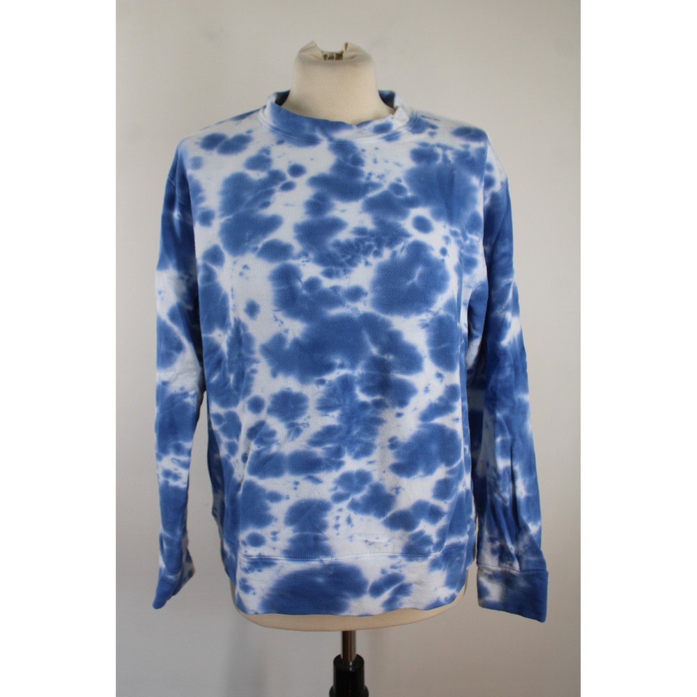 Monrow M Blue Tie Dye Soft Sweatshirt Long Sleeve Crew Neck Pullover Top